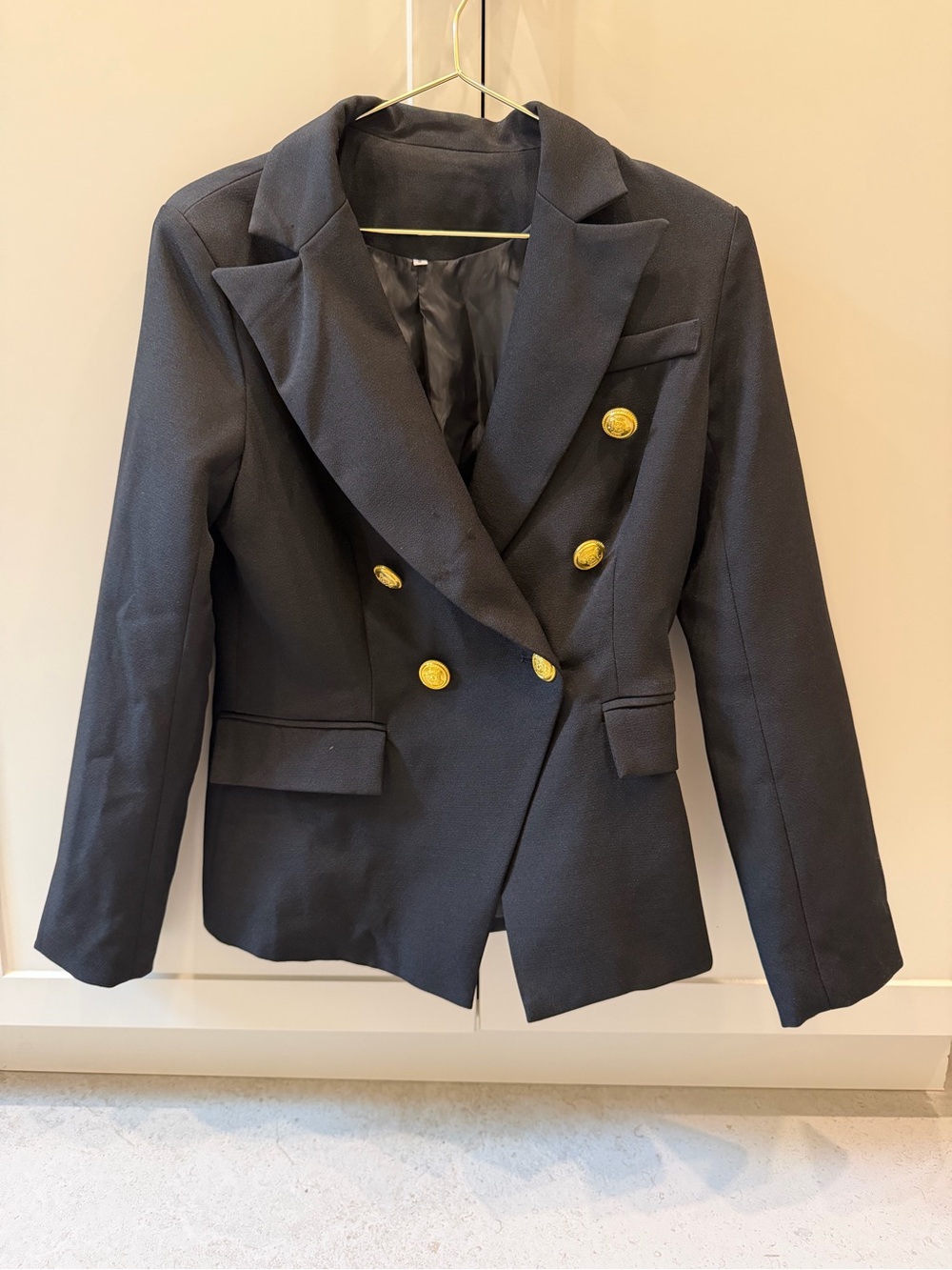Double-Breasted black Blazer with Gold Buttons